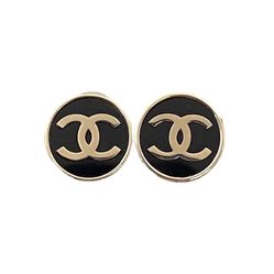 Khuyên Tai Chanel Double C Black Gold Button Stud Earrings Màu Đen Vàng