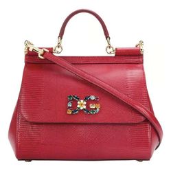 Túi Xách Tay Nữ Dolce & Gabbana D&G Small Sicily Handbag In Iguana Print Calfskin And Crystal DG Logo Patch Màu Đỏ