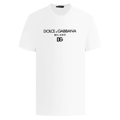 Áo Phông Dolce & Gabbana D&G White Logo Embroidered G8PD7Z G7B9X W0800 Màu Trắng