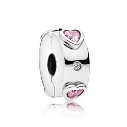 Hạt Vòng Charm Pandora Sparkling Pink Hearts Clip Charm 796591FPC Màu Bạc