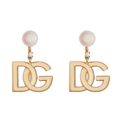 Khuyên Tai Dolce & Gabbana Faux Pearl Logo Drop Earrings Màu Vàng Trắng