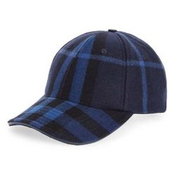 Mũ Burberry Check Wool Cashmere Baseball Cap Màu Xanh