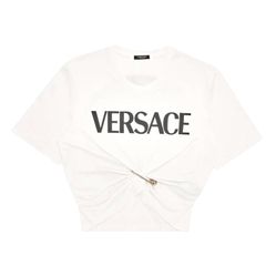 Áo Crop Top Versace White Logo Printed 1010259 1A00769 2W020 Màu Trắng