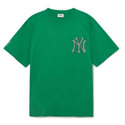 Áo Phông MLB Checkerboard Clipping Logo Overfit New York Yankees Tshirt 3ATSO0233-50GND Màu Xanh Green
