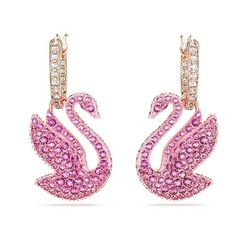 Khuyên Tai Swarovski Iconic Swan Drop Earrings Swan, Pink, Rose Gold-Tone Plated 5647544 Màu Vàng Hồng