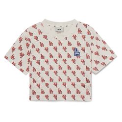 Áo Croptop Nữ MLB LA Dodgers 3FTSM0433-07CRS Tshirt Màu Kem Size XS
