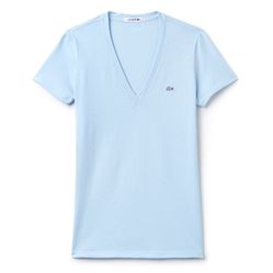 Áo Thun Nữ Lacoste Women's V-Neck Light Blue T-Shirt TF7880 T01 Màu Xanh Nhạt Size 34