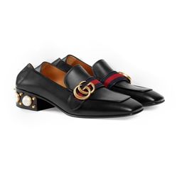 Giày Lười Nữ Gucci Leather Mid-Heel Loafer Màu Đen Size 36