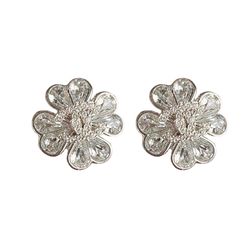 Khuyên Tai Nữ Chanel Earrings Flower CC Màu Bạc