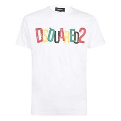 Áo Phông Nam Dsquared2 White With Multicolor Logo Printed Tshirt S71GD1249 S23009 100 Màu Trắng