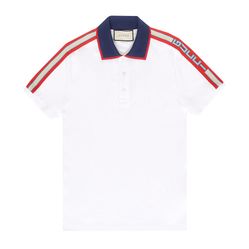 Áo Polo Nam Gucci Logo Ribbon Stripe Cotton Polo Shirt Màu Trắng