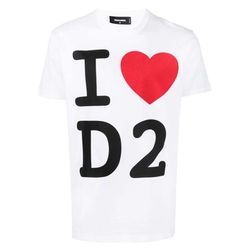 Áo Thun Unisex Dsquared2 'I Love D2' Cool Graphic Print Tshirt In White Màu Trắng
