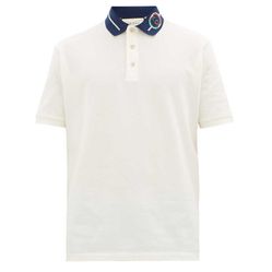 Áo Polo Nam Gucci GG Embroidered Rope Logo Cotton Piqué Shirt Màu Trắng