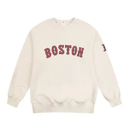 Áo Nỉ Sweater MLB Boston Red Sox Chunky Shose Wording Over Sweatshirt Màu Kem Chữ Đỏ