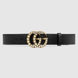 Thắt Lưng Gucci Leather Belt With Pearl Double G