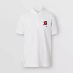 Áo Thun Nam Burberry Contrast Logo Graphic Cotton Piqué Polo Shirt Màu Trắng