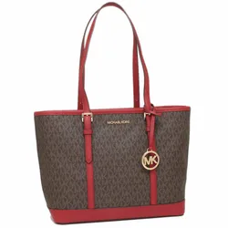 Túi Tote Michael Kors MK Jet Set Travel Small Zip Top Tote Shoulder Bag Signature Brown Scarlet Red