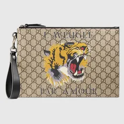 Túi Clutch Gucci Bestiary Pouch With Tiger  Màu Nâu