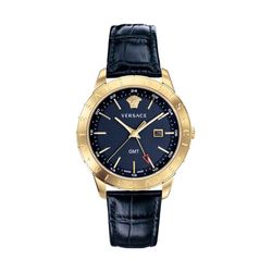 Đồng Hồ Nam Versace Univers GMT Black Dial Blue Leather Men's Watch VEBK00318 43mm Màu Đen