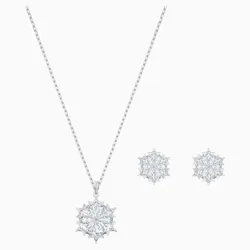 Set Dây Chuyền Và Khuyên Tai Swarovski Magic Snowflake Set, White, Rhodium Plated 5428432 5627347 Màu Bạc