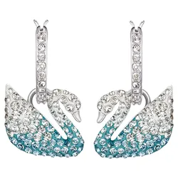 Khuyên Tai Nữ Swarovski Iconic Swan Pierced Earrings, Multi-Colored, Rhodium Plated Màu Xanh Lam Sáng