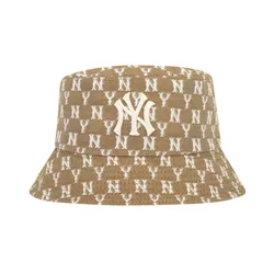 Mũ MLB Bucket Monogram Jacquard New York Yankees 32CPHV111-50B Màu Nâu Vàng Size 57H