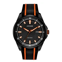 Đồng Hồ Nam Citizen AW1608-01E Ar Black Dial Orange Stainless Steel Màu Đen Phối Cam
