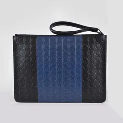Túi Xách Salvatore Ferragamo Colorblock Calf Leather Gancini Zip Pouch Clutch Màu Xanh Đen