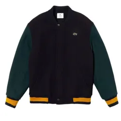 Áo Khoác Lacoste Retro Badge Wool Men Varsity Jacket Màu Đen Phối Xanh