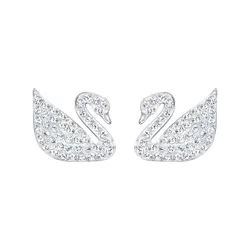 Khuyên Tai Nữ Swarovski Swan Pavé Stud Earrings Swan, White, Rhodium Plated 5161256 Màu Trắng Bạc