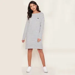 Váy Lacoste Striped Boat Neck T-Shirt Dress Màu Trắng Kẻ