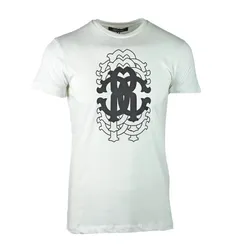 Áo Phông Roberto Cavalli Repetition Logo White T-Shirt Màu Trắng Size L