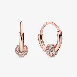 Khuyên Tai Pandora Pavé Bead Hoop Earrings Mạ Vàng Hồng 14K