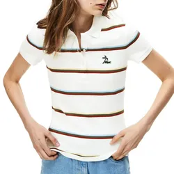 Áo Polo Lacoste Ecru À Rayures Femme PF3920 51 70V Trắng Phối Màu Size 32