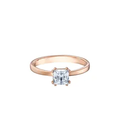Nhẫn Swarovski Attract Ring, Square Cut Crystal, White, Rose Gold-Tone Plated Size 58