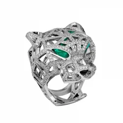 Nhẫn Jewery Luxury Đầu Báo 3D Vàng Trắng
