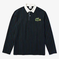 Áo Lacoste Unisex Live Rugby Inspired Striped Polo Shirt Màu Xanh Navy Size S