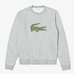 Áo Nỉ Lacoste Men's Crew Neck Multi Croc Badge Fleece Sweatshirt SH8552-CCA Màu Xám