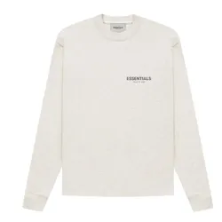 Áo Nỉ Fear Of God Essentials Long Sleeve Tee Light Heather Oatmeal Màu Xám Nhạt