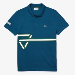 Áo Phông Lacoste Men's Stripe Print Polo Shirt Màu Xanh Blue Size XS
