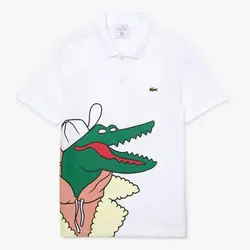 Áo Polo Unisex Lacoste Jean-Michel Tixier Print Classic Fit Polo Shirt White Yellow Màu Trắng