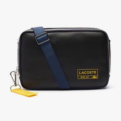 Túi Đeo Chéo Lacoste Men’s Lettered Rectangular Smooth Leather Crossbody Bag Màu Đen/Xanh Navy