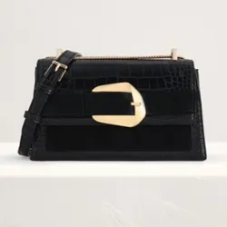 Túi Pedro Buckled Croc-Effect Shoulder Bag 75060043 Màu Đen