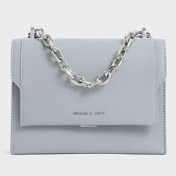 Túi Xách Nữ Charles & Keith CNK Front Flap Chain Handle Crossbody Bag Steel Blue 80701150-2 Màu Xanh Blue