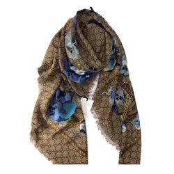 Khăn Lụa Gucci Wolle-Flora 508797 3G200N Màu Xanh Nâu