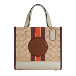 Túi Tote Coach Dempsey Canvas Crossbody Logo Stripes Casual Style Màu Be