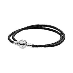 Vòng Đeo Tay Nữ Pandora Moments Double Black Leather Bracelet 590745CBK Màu Đen Size 19
