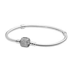 Vòng Đeo Tay Nữ Pandora Moments Sparkling Pavé Clasp Snake Chain Bracelet 590723CZ Màu Bạc Size 17