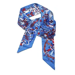 Khăn Nữ Hermès Scarf Silk Twilly Màu Xanh Dương Phối Họa Tiết