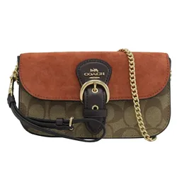 Túi Đeo Chéo Coach Kleo In Signature Canvas Gold/Khaki Leather Cross Body Bag Màu Nâu Cam